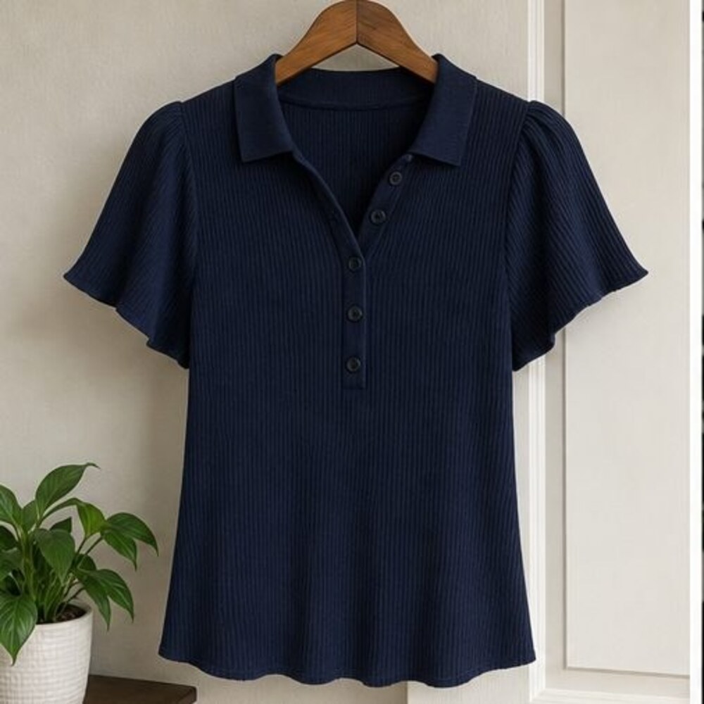 Navy Puff Sleeve Top
